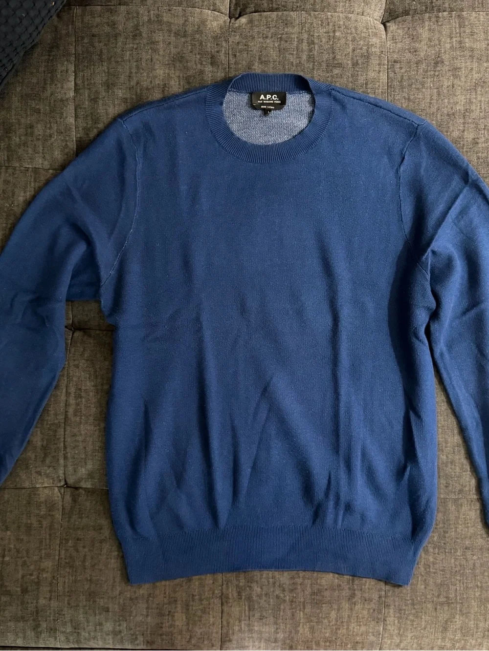 A.P.C. Blue Crewneck Sweater with White APC Lettering